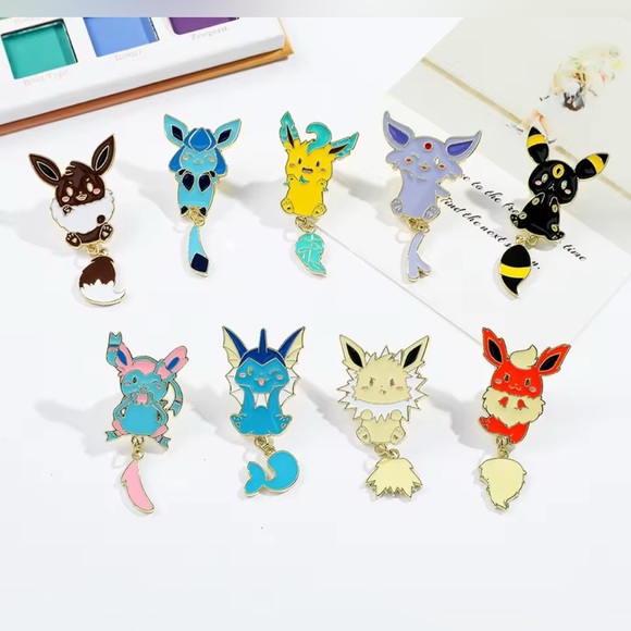 3 For $35 Pokemon Espeon Eeveelution Enameled Pin Brooch Hanging Moving Tail - Picture 11 of 12